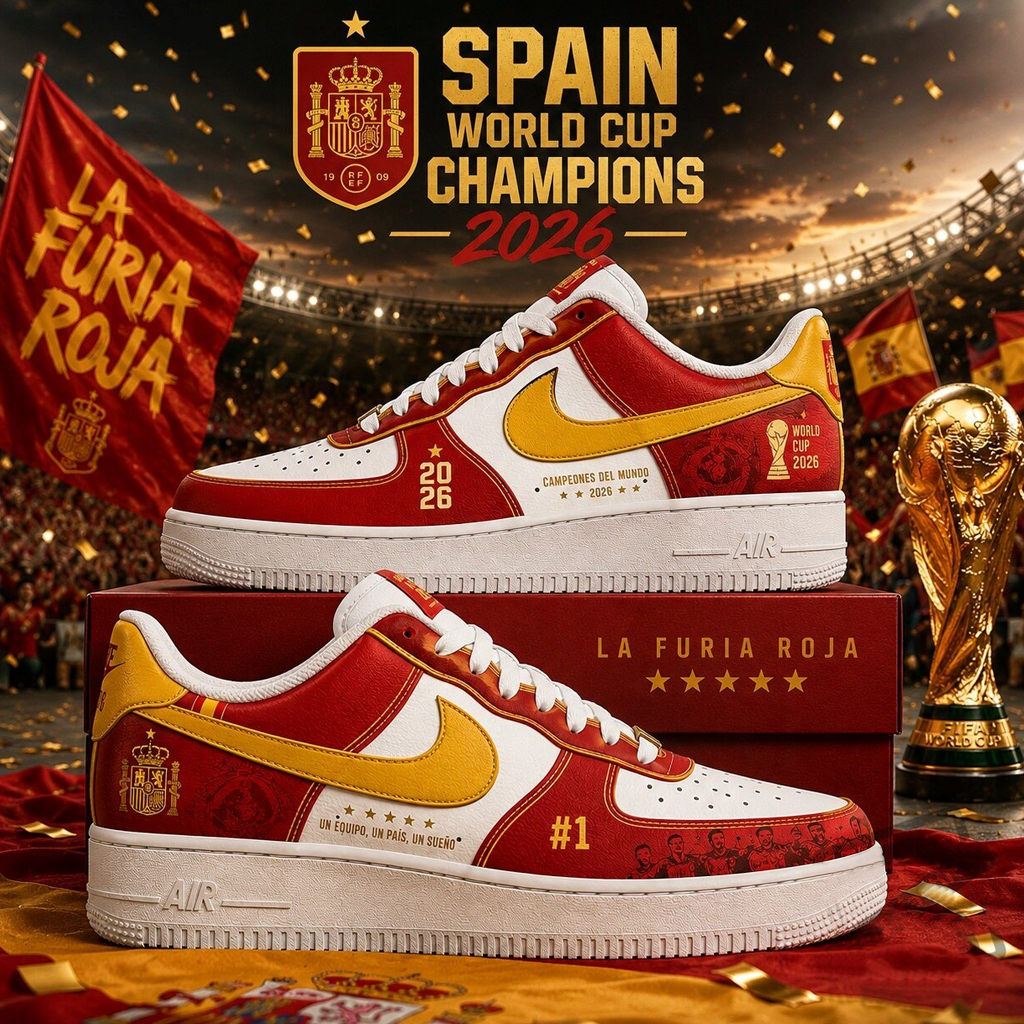 Spain 2026 World Cup Champions Air Force 1 Shoes Sneakers for Soccer Fans 2 Spain 2026 World Cup Champions Air Force 1 Shoes Sneakers for Soccer Fans - Image 2
