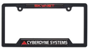 Terminator Skynet Cyberdyne System Shiny Black Open Corner 2026 License Plate Frame