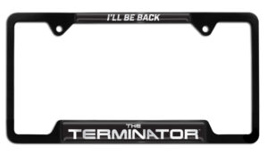 Terminator I'll Be Back Shiny Black Open Corners 2026 License Plate Frame