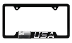 Modern USA Inverted Flag Black Open Corners 2026 License Plate Frame