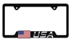 USA American Flag Black Open Corners 2026 License Plate Frame