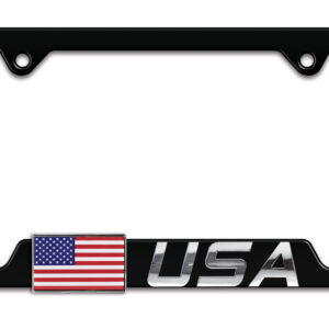 USA American Flag Black Open Corners 2026 License Plate Frame