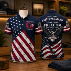 Unisex 250 Years of Freedom Fourth of July Graphic Polo Shirt for Patriotic Fans