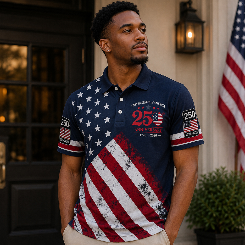 Unisex 250 Years of Freedom Fourth of July Graphic Polo Shirt for Patriotic Fans 2 Unisex 250 Years of Freedom Fourth of July Graphic Polo Shirt for Patriotic Fans - Image 2