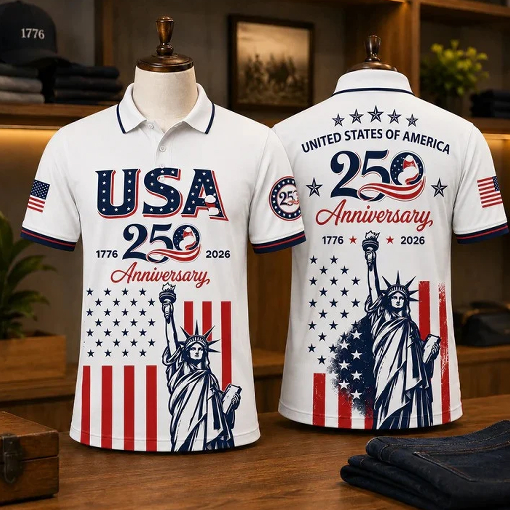 Unisex 250 Years of America Fourth of July Graphic Polo Shirt for Patriotic Fans 2 Unisex 250 Years of America Fourth of July Graphic Polo Shirt for Patriotic Fans - Image 2