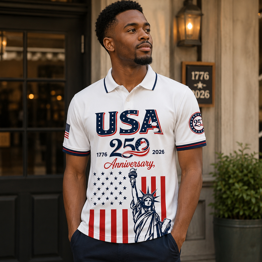 Unisex America 250th Anniversary Fourth of July Graphic Polo Shirt for Patriotic Fans 2 Unisex America 250th Anniversary Fourth of July Graphic Polo Shirt for Patriotic Fans - Image 2