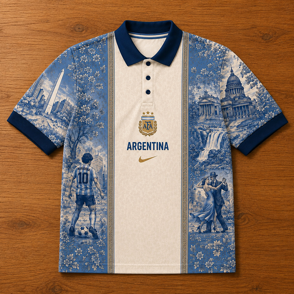 Unisex Argentina Maradona Vintage Tribute Polo Shirt for Soccer Fans 2 Unisex Argentina Maradona Vintage Tribute Polo Shirt for Soccer Fans - Image 2