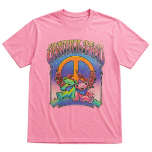 Unisex Grateful Dead Bears with Peace Sign and Roses Vintage Graphic Shirt for Music Fans