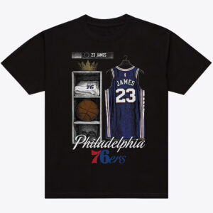 Unisex LeBron James Philadelphia 76ers Black Locker Room Graphic Shirt for Basketball Fans