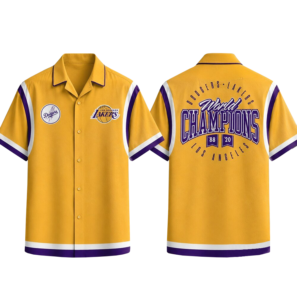 Unisex Los Angeles Dodgers x Los Angeles Lakers World Champions Hawaiian Shirt for Baseball and Basketball Fans 1 Unisex Los Angeles Dodgers x Los Angeles Lakers World Champions Hawaiian Shirt for Baseball and Basketball Fans