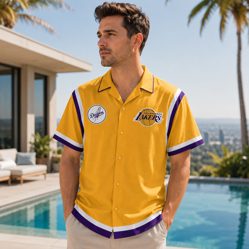 Unisex Los Angeles Dodgers x Los Angeles Lakers World Champions Hawaiian Shirt for Baseball and Basketball Fans 2 Unisex Los Angeles Dodgers x Los Angeles Lakers World Champions Hawaiian Shirt for Baseball and Basketball Fans - Image 2