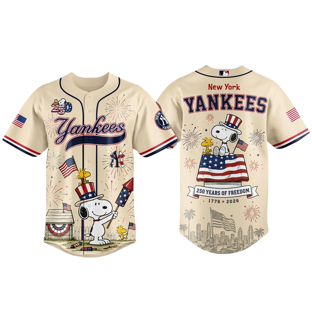 Unisex New York Yankees x Peanuts USA 250th Anniversary 2026 Baseball Jersey for Baseball and Patriotic Fans 1 Unisex New York Yankees x Peanuts USA 250th Anniversary 2026 Baseball Jersey for Baseball and Patriotic Fans
