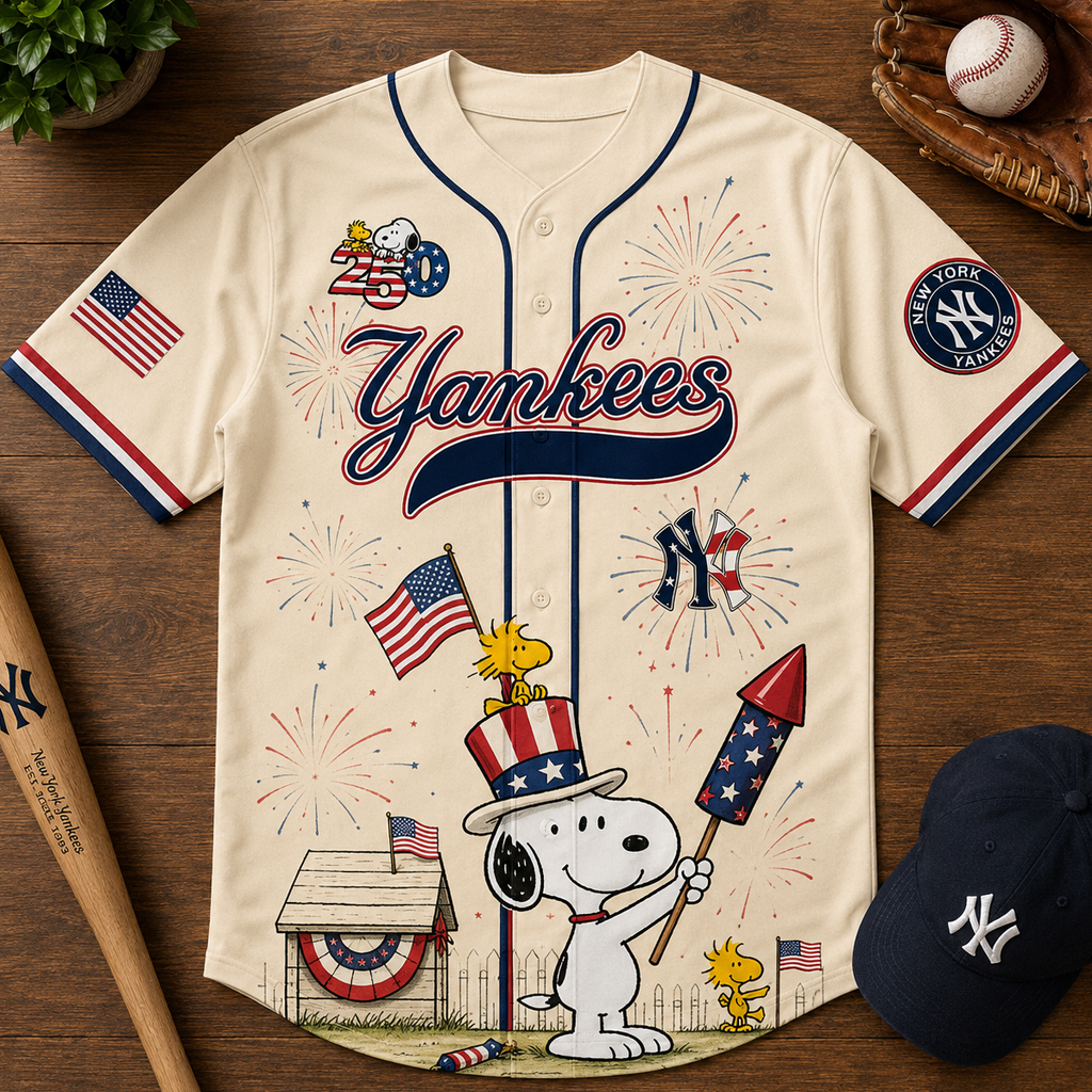 Unisex New York Yankees x Peanuts USA 250th Anniversary 2026 Baseball Jersey for Baseball and Patriotic Fans 2 Unisex New York Yankees x Peanuts USA 250th Anniversary 2026 Baseball Jersey for Baseball and Patriotic Fans - Image 2