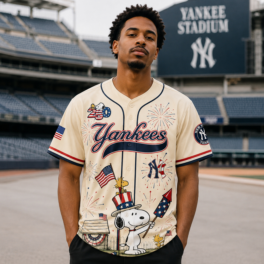 Unisex New York Yankees x Peanuts USA 250th Anniversary 2026 Baseball Jersey for Baseball and Patriotic Fans 3 Unisex New York Yankees x Peanuts USA 250th Anniversary 2026 Baseball Jersey for Baseball and Patriotic Fans - Image 3