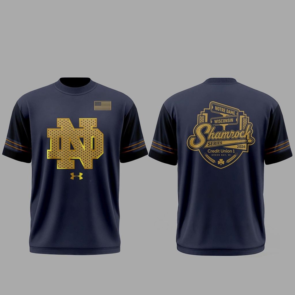 Unisex Notre Dame Fighting Irish 2026 Shamrock Series Graphic Shirt for Football Fans 5 Unisex Notre Dame Fighting Irish 2026 Shamrock Series Graphic Shirt for Football Fans