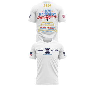 Unisex Philadelphia Phillies Celebrate America’s 250th Birthday in Philadelphia 2026 Graphic White Shirt for Baseball and Patriotic Fans