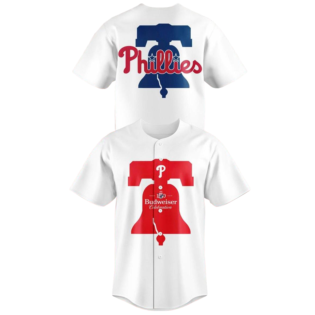 Unisex Philadelphia Phillies x Budweiser 150th Anniversary 2026 Graphic Baseball Jersey for Baseball and Beer Fans 1 Unisex Philadelphia Phillies x Budweiser 150th Anniversary 2026 Graphic Baseball Jersey for Baseball and Beer Fans