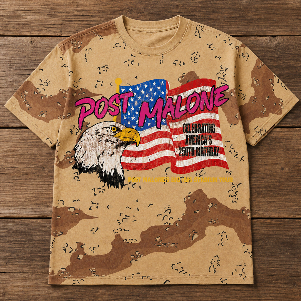 Unisex Post Malone Big Ass Stadium Tour Desert Camo Americas 250th Birthday Concert Graphic Shirt for Music Fans 2 Unisex Post Malone Big Ass Stadium Tour Desert Camo Americas 250th Birthday Concert Graphic Shirt for Music Fans - Image 2