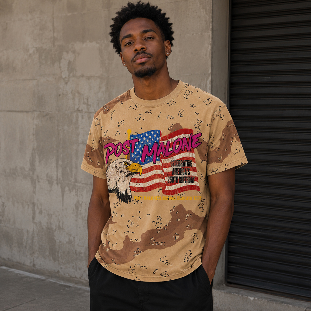 Unisex Post Malone Big Ass Stadium Tour Desert Camo Americas 250th Birthday Concert Graphic Shirt for Music Fans 3 Unisex Post Malone Big Ass Stadium Tour Desert Camo Americas 250th Birthday Concert Graphic Shirt for Music Fans - Image 3