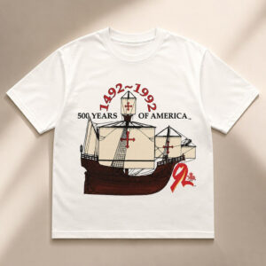 Unisex Shia LaBeouf Christopher Columbus 1492-1992 500 Years of America Ship Graphic Shirt for Movie and History Fans