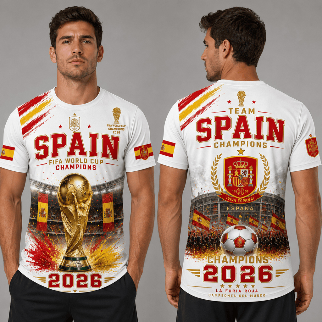 Unisex Spain Team World Cup 2026 Champions Graphic Shirt for Soccer Fans 2 Unisex Spain Team World Cup 2026 Champions Graphic Shirt for Soccer Fans - Image 2