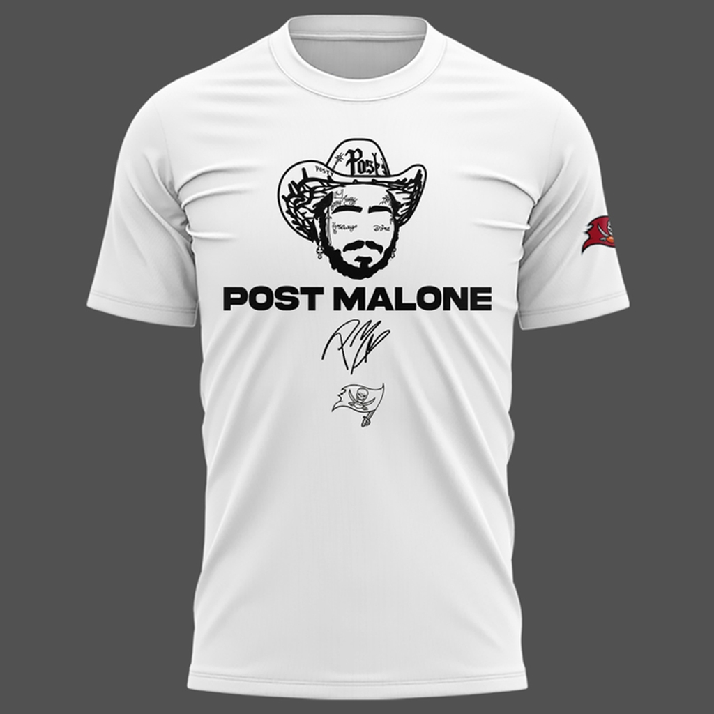 Unisex Tampa Bay Buccaneers x Post Malone Big Ass Stadium Tour 2026 White Graphic Shirt for Music and Football Fans 2 Unisex Tampa Bay Buccaneers x Post Malone Big Ass Stadium Tour 2026 White Graphic Shirt for Music and Football Fans - Image 2