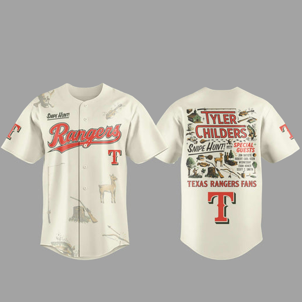 Unisex Texas Rangers x Tyler Childers Snipe Hunt Tour 2026 Baseball Jersey for Baseball and Country Music Fans 1 Unisex Texas Rangers x Tyler Childers Snipe Hunt Tour 2026 Baseball Jersey for Baseball and Country Music Fans
