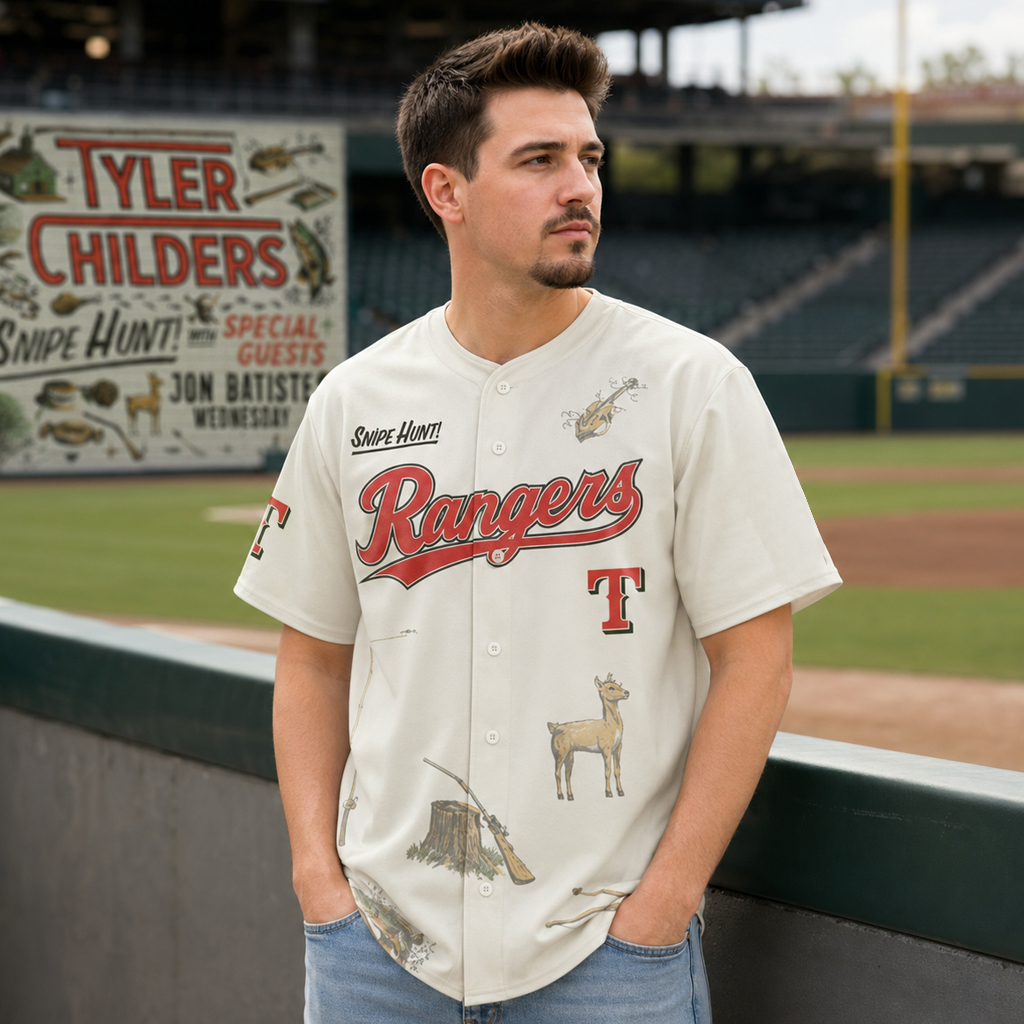Unisex Texas Rangers x Tyler Childers Snipe Hunt Tour 2026 Baseball Jersey for Baseball and Country Music Fans 2 Unisex Texas Rangers x Tyler Childers Snipe Hunt Tour 2026 Baseball Jersey for Baseball and Country Music Fans - Image 2