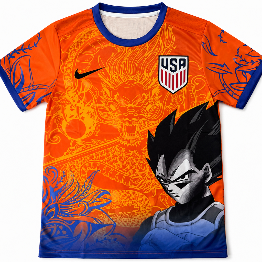 Unisex USA Soccer Team x Dragon Ball Vegeta Orange Soccer Jersey for Soccer and Animation Fans 1 Unisex USA Soccer Team x Dragon Ball Vegeta Orange Soccer Jersey for Soccer and Animation Fans