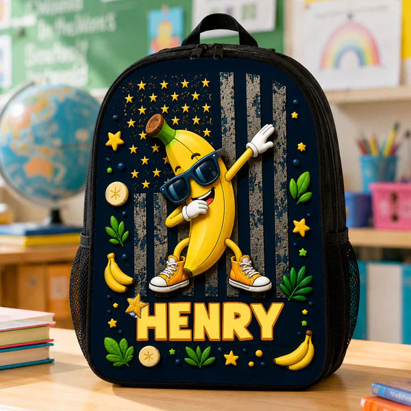 Custom Printed Strawberry and Banana Cartoon Backpack for Students with Personalized Name 2 Custom Printed Strawberry and Banana Cartoon Backpack for Students with Personalized Name - Image 2