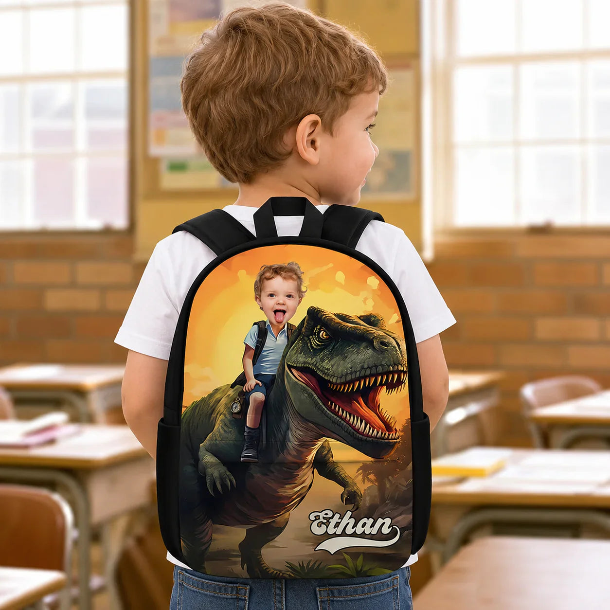 Custom Printed Dinosaur Adventure Backpack for Students with Personalized Name 2 Custom Printed Dinosaur Adventure Backpack for Students with Personalized Name - Image 2