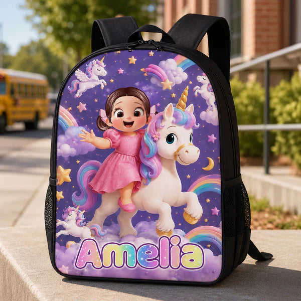 Custom Printed Girl Riding Unicorn Backpack for Students with Personalized Name 6 Custom Printed Girl Riding Unicorn Backpack for Students with Personalized Name - Image 6