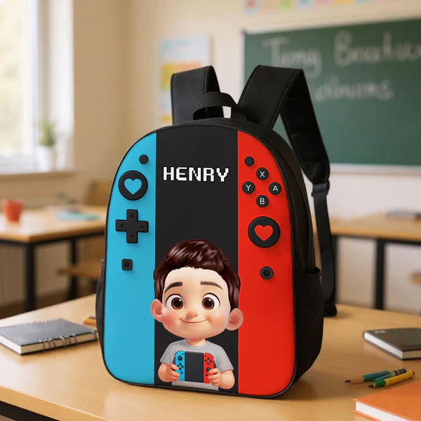 Custom Printed Blue and Red Gamer Controller Backpack for Students with Personalized Name 3 Custom Printed Blue and Red Gamer Controller Backpack for Students with Personalized Name - Image 3