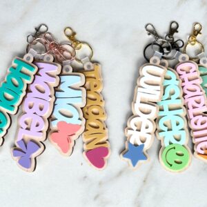 Custom 3D Layered Wood Name Keychain for Daily Totes with Custom Charm