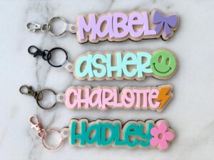 Unique Personalized 3D Layered Name Keychain with Charm for Backpacks and Keys