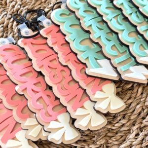Custom 3D Layered Pastel Wood Name Keychain for Everyday Bags with Decorative Charm