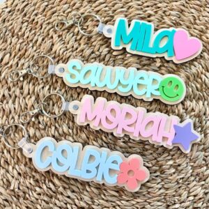 Custom 3D Layered Pastel Name Keychain for Bags and Totes with Decorative Charm