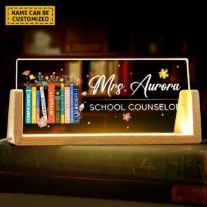 Personalized School Counselor Desk Name Plate with Inspirational Books LED Sign