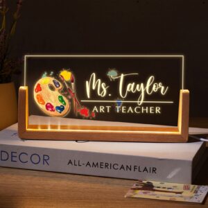 Personalized Teacher Name Sign - LED Illuminated Artist Palette Desk Lamp