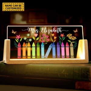 Personalized Teacher Name Sign - LED Illuminated Crayon Flower Desk Lamp
