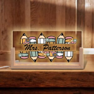 Personalized Teacher Name Sign - LED Illuminated Pencil Row Desk Lamp