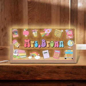 Personalized Teacher Name Sign - LED Illuminated Cute School Icons Desk Lamp