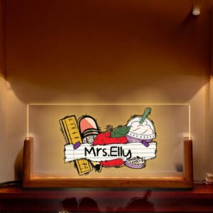 Personalized Teacher Name Sign - LED Illuminated Apple Ruler Cupcake Desk Lamp