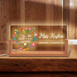 Personalized Teacher Name Sign - LED Illuminated Floral Heart Quote Desk Lamp