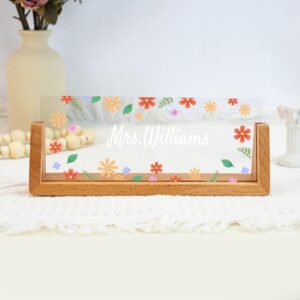 Personalized Daisy Garden Teacher Desk Name Plate with LED Base