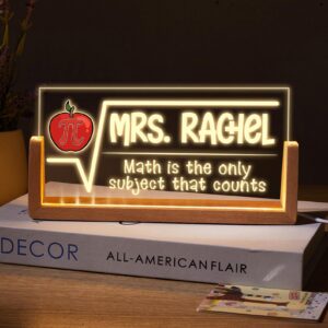 Personalized Math Teacher Sign - LED Illuminated Pi Apple Desk Lamp