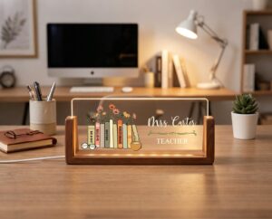 Personalized Floral Bookshelf Teacher Led Desk Name Plate