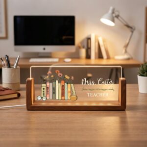Personalized Floral Bookshelf Teacher Desk Name Plate with LED Base