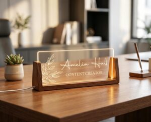 Personalized Leaf Led Desk Name Plate
