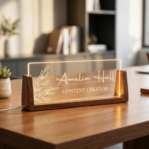 Personalized Name Sign - LED Illuminated Leaf Desk Lamp